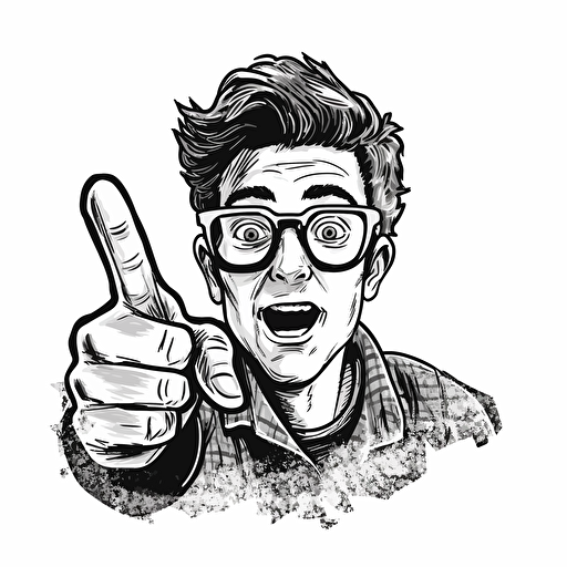 Nerd point to the camera doodle vector ilustration, black and white