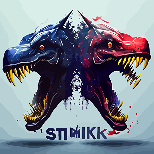 2d vector simlir logo similiar to Red Bull energy drink with two t-rex dinosaurs going head to head