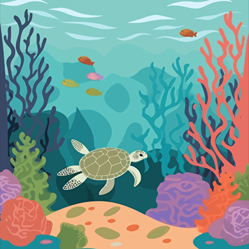 background scene for a seaturtle. clip-art, vector, colorful. coral and seaweed solid colors