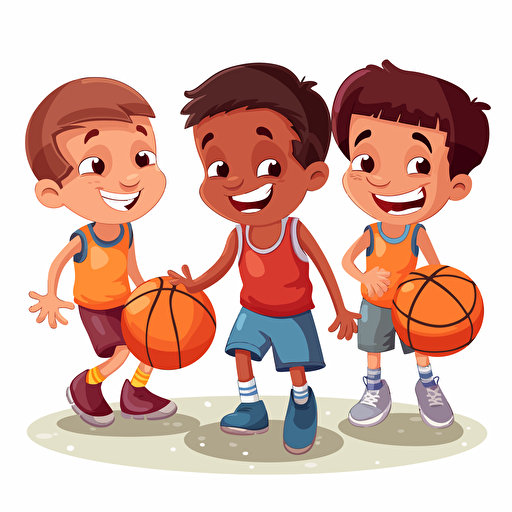 vector illustration of A group of kids boys playing basketball with a white background