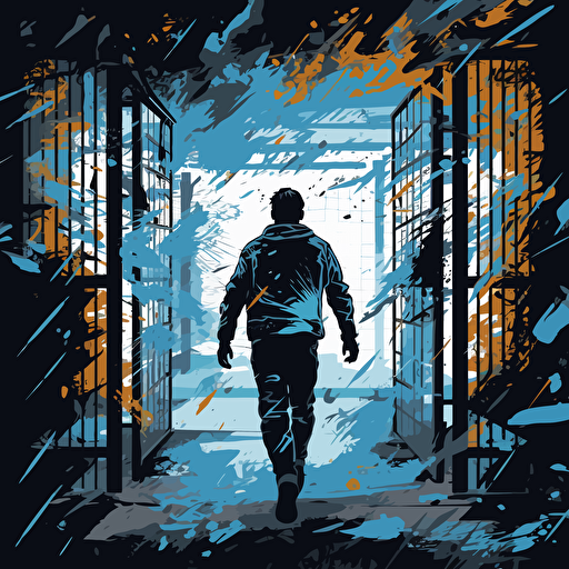a vector image of a man leaving prison, graffiti style