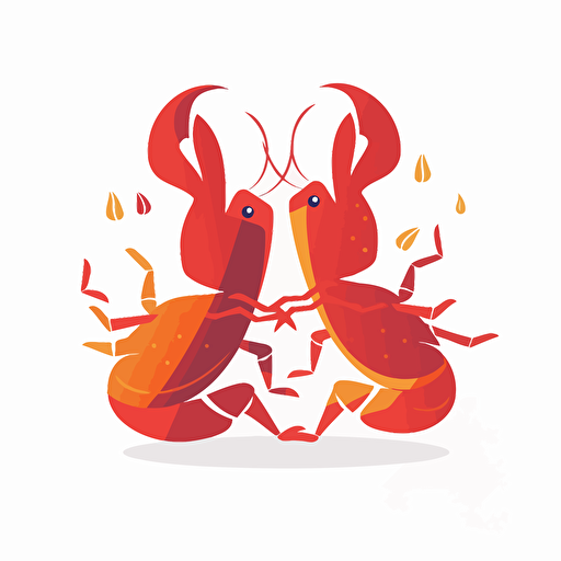 very simple logo for two dancing crayfish restaurant, vector flat, PNG, SVG, flat shading, solid white background, mascot, logo, vector illustration, masterwork, 2D, simple, illustrator