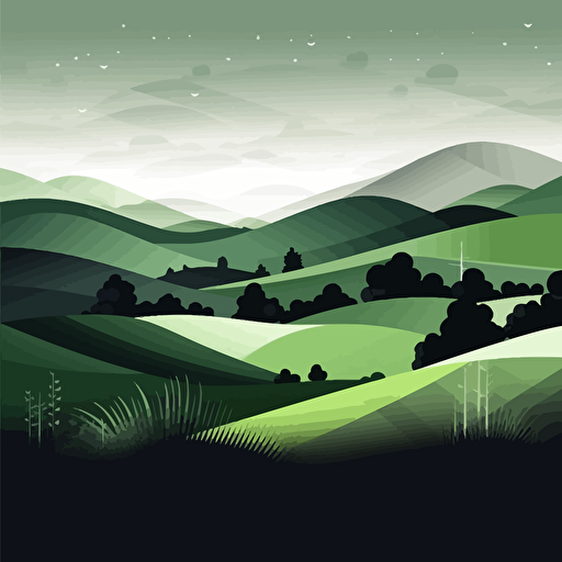 stunning vector art landscape, minimalism, black white and green