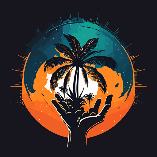 vector logo, palm in space, in hands