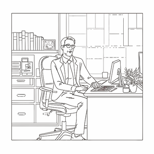 businessman, flat, vector, outline, in office