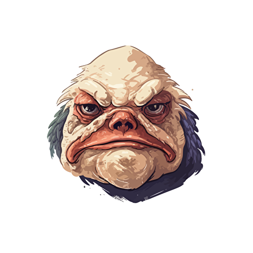 flat vector logo of a grumpy wrinkly hairy old toad, minimalistic, white background