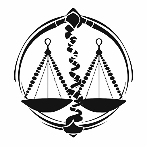 a logo for a forensics lab, scales, dna strand, 2d, vectorial, white background, black and white,