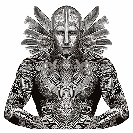 Putin, torso, vector, highly detailed, gritty tatoos aztec style