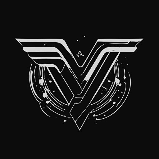 a white vector logo, futuristic, minimalist, space, sci fi, solid black background, cyberpunk v5 no shadows