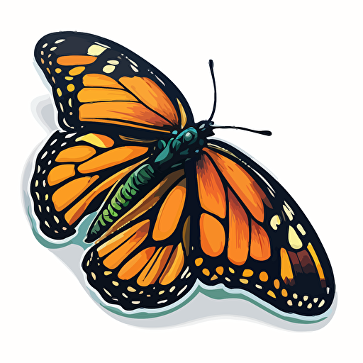 monarch butterfly sticker, vector illustration, cartoon style
