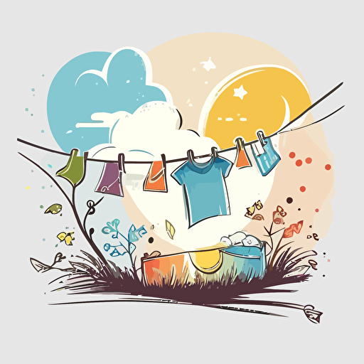 vector, nice color,white background, Laundry on Clothesline