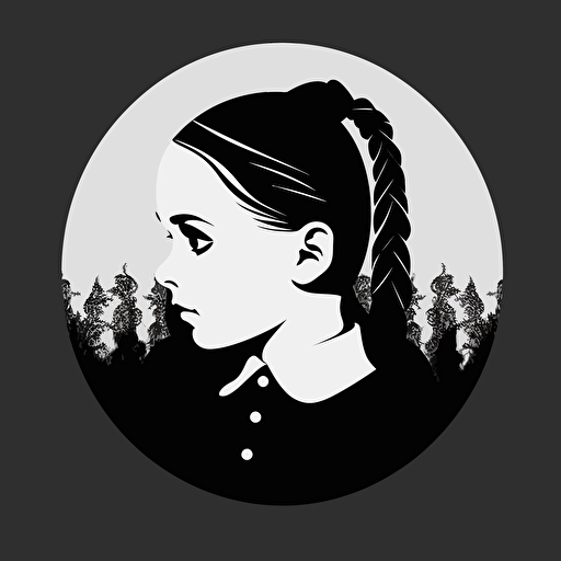 Wednesday Addams silhouette vector logo, black and white, high quality