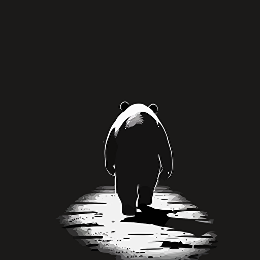 a panda walking away black and white minimal vector illustration