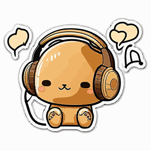sticker, happy tan shih pooh wearing headphones, kawaii, contour, vector, white background s 250