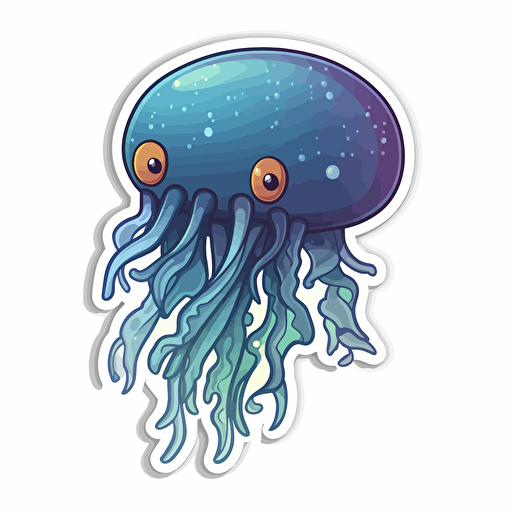 jellyfish, sticker, cartoon style, vector, White background,