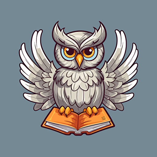 an owl reading a book, vector, cute illustration for sticker, illustrator, gray background, high resolution,