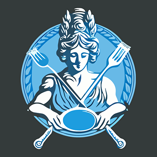 crest logo vector of a blindfolded lady holding a spoon and a fork an in a greek european style