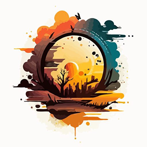 logo futuristic detailed simple circle illustration cartoon vector, skypunk abstract, shapes, simple, one color, paintbrush, sky, sun, haven, hidden place