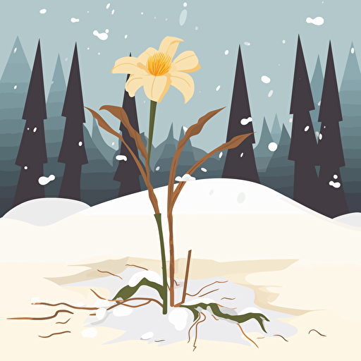 a wilted flower in a garden with snow. Vector illustration