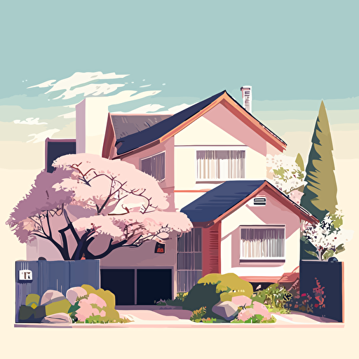 vector, kawaiii, single family house, soft illustration