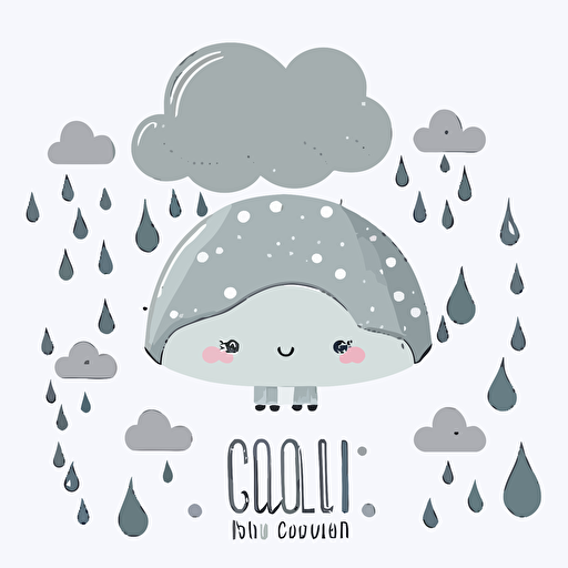 cute sad grey rain cloud kawaii style, vector clipart