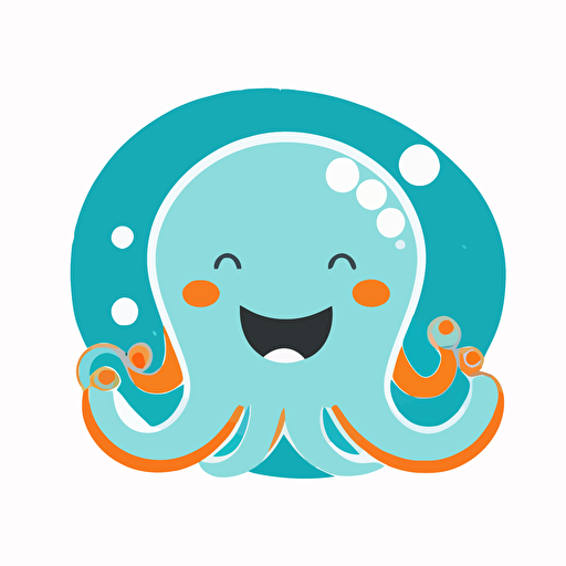 a mascot logo of a smiling octopus, simple, flat, vector, white background