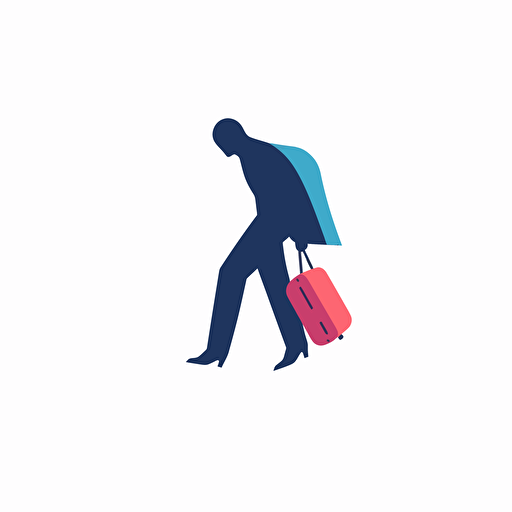a minimalistic logo of legs with a baggage walking to catch the plane lifting off clothes inside fell out, behind her you can see a commercial airplane , flat logo, vectorial,