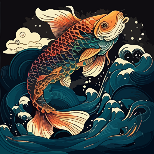 japanese koi carp floating , neotraditional style , vector art , high detailed , precise , underwater