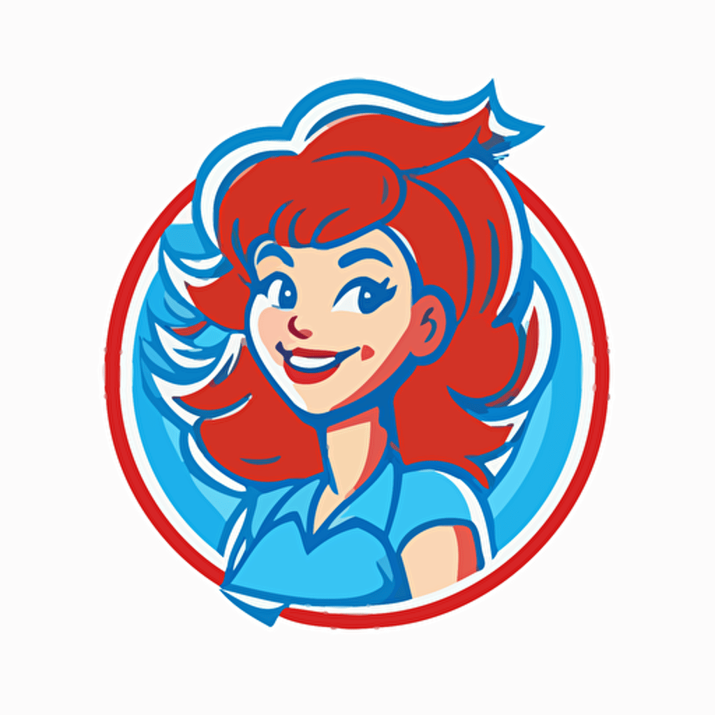 color vector logo similiar to Wendy's fast food cheeseburgers red headed girl mascot with blue eyes simple flat 2d