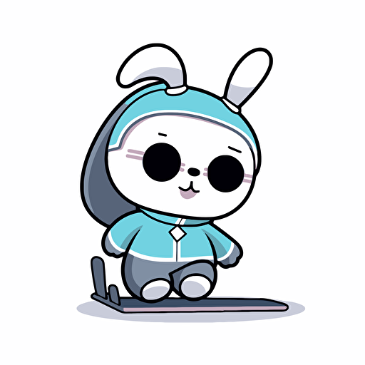 cartoon rabbit, simple vector style, riding snowboard, wearing a snow suit, chibi style