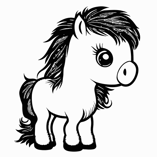 cute comic walking pony outline black and white vector
