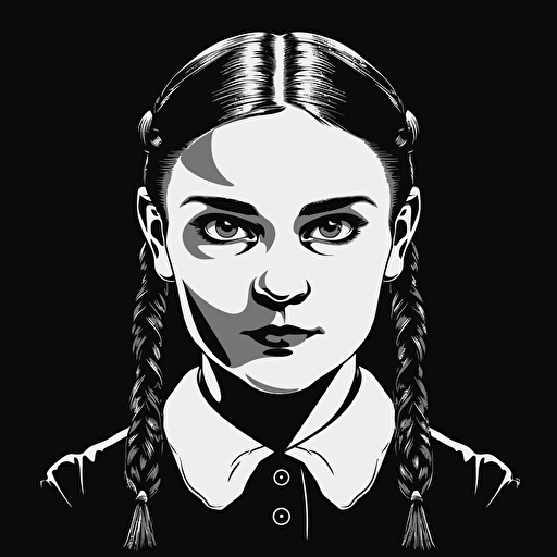 Wednesday Addams pigtails vector logo, black and white, high quality