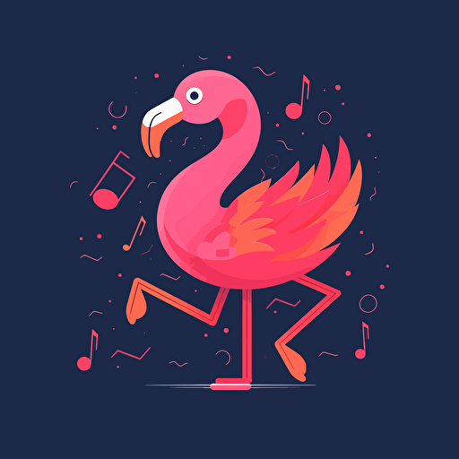 Flamingo, Dancing in a Nightclub, Energetic, Comic vector illustration style, flat design, minimalist logo, minimalist icon, flat icon, adobe illustrator, cute, Simple