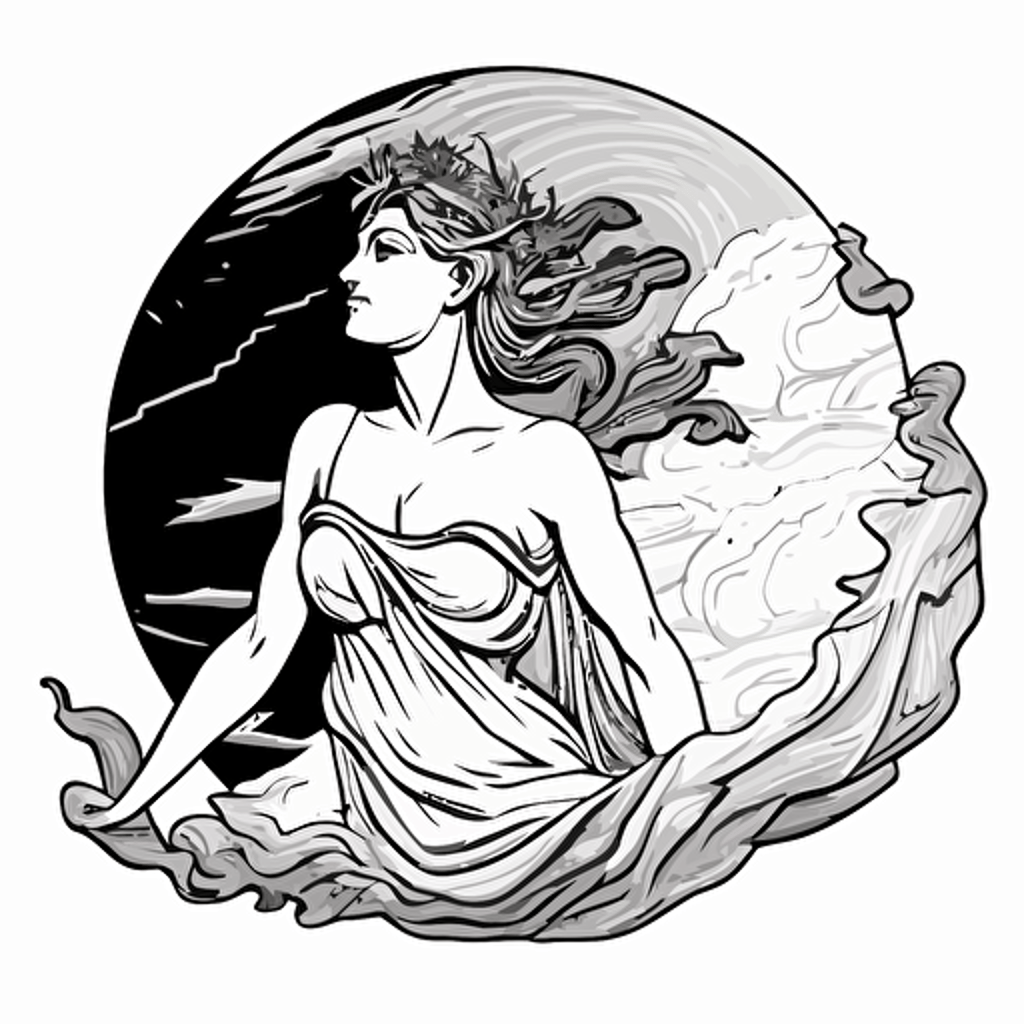 Greek mythology Andromeda, vector line drawing, illustration, black and white.