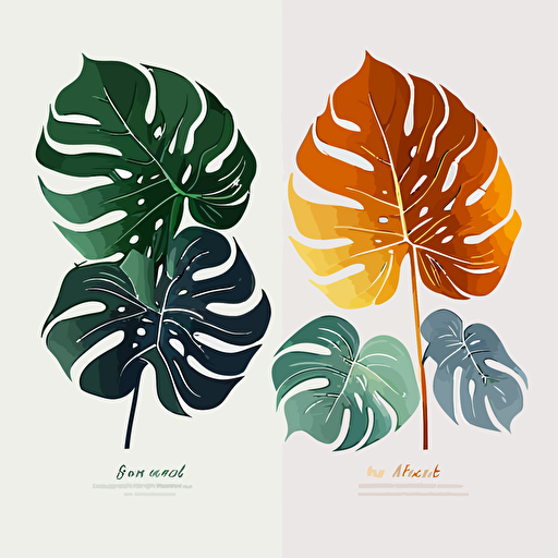 simple minimal vector monstera leaves on a white background 2 colors ar