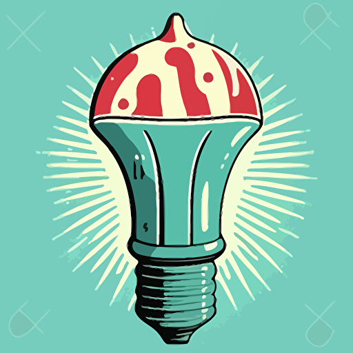a simple 2-color vector illustration of a mushroom lightbulb in a retro 1950's style design