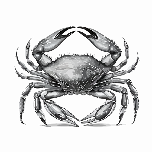 crabby crab black and white vector style, white background