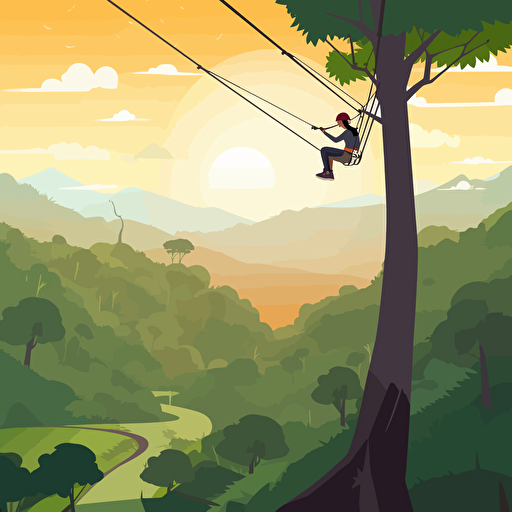 2d illustration of a person zip lining at Picnic Grove in Tagaytay Philippines, vector art style