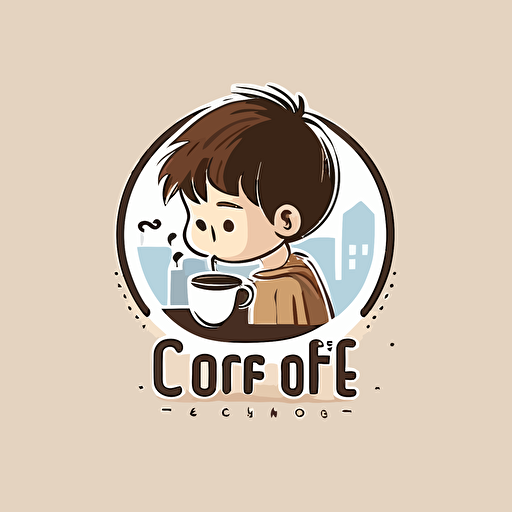 Vector logo featuring a simple cute boy inside a cup of coffee, coffee shop logo, super minimalist