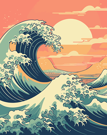 waves, minimalistic, retro aesthetics, vector image, sticker design, pastel pantone colors