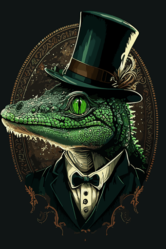 crocodile, wearing a top hat and a monocle, vector art,