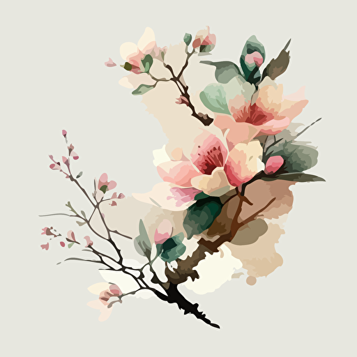 watercolor chinese flower in vector form and it will be soft color with white backgruond