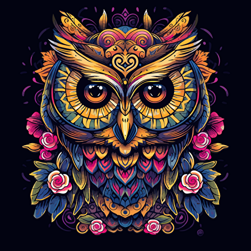 owl, day of the dead artwork style, vector, detailed