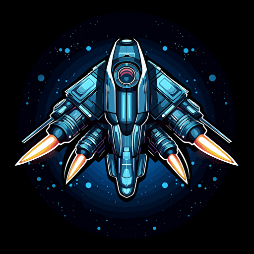 a space ship seen from above with two blasters, vector art, cartoon, background should be solid black