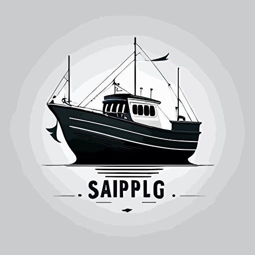 design logo fishing ship, facing front, simple minimalist vector