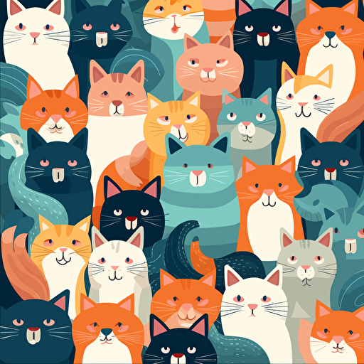cat wall pattern illustration, vector style