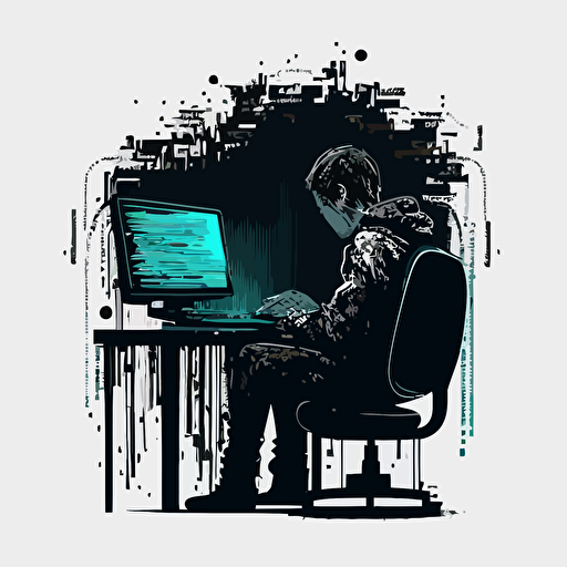 vector style of a male person coding on a computer