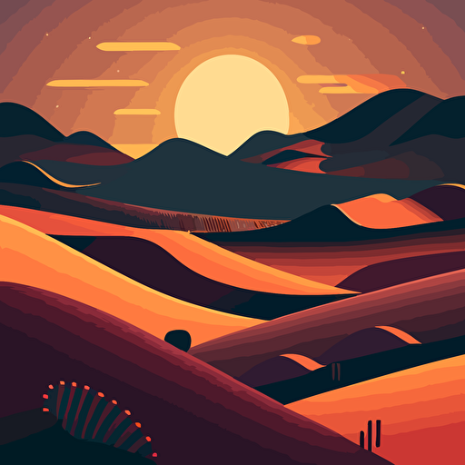 minimal vector illustration of desert dunes at sunset