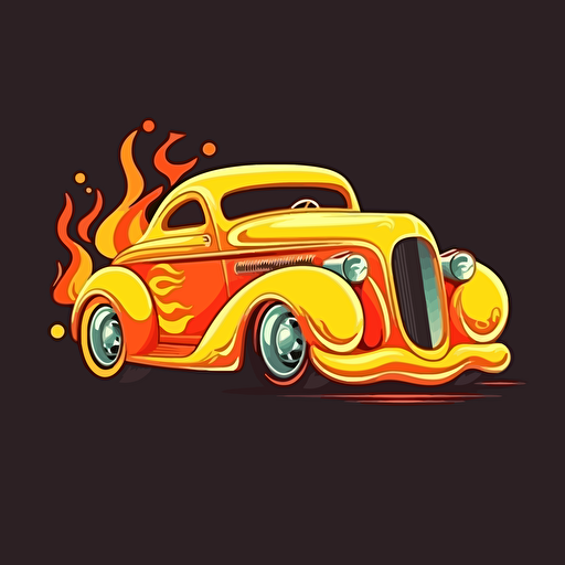 flames, isolated, cartoon, vector, solid background, in the style of 50's hot rod