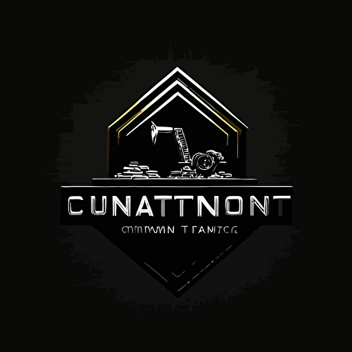 construction company logo, black background, minimalistic, inox, vectors